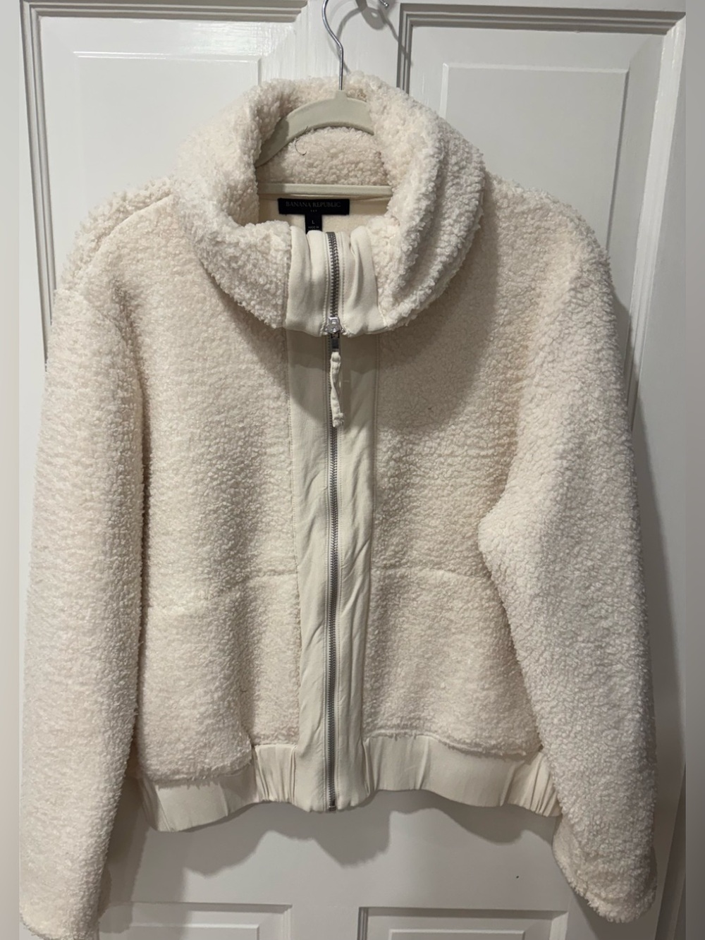Banana Republic Factory Ivory Teddy Sherpa Zip-Up Jacket